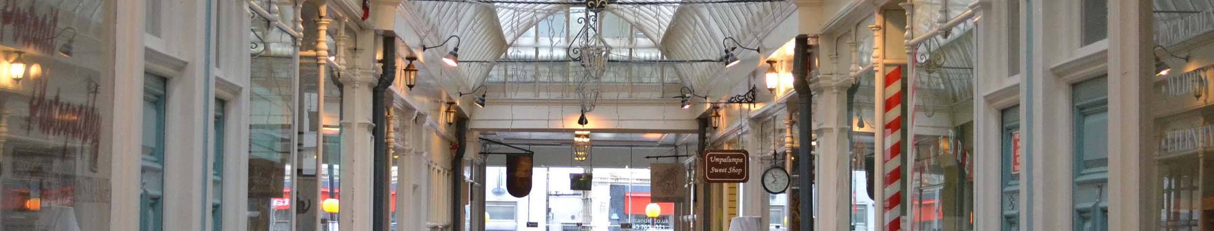 row of shops in cardiff arcade